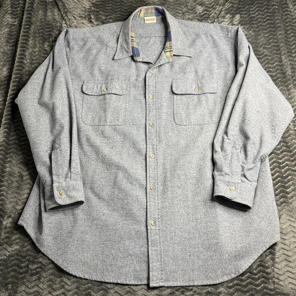 Vintage Field & Stream Heavyweight Flannel Button Up Shirt Mens Size XL Gray
